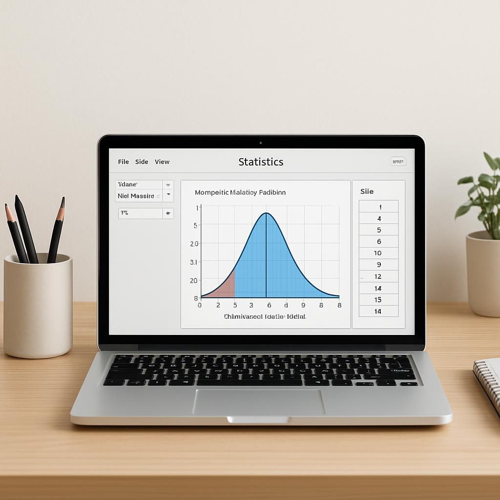 Graph on a laptop screen demonstrates concept of the statistical characteristic commonly associated with a normal distribu...